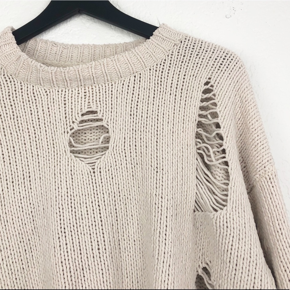DREAMERS BY DEBUT | Distressed Cream Soft Sweater - Picture 7 of 9